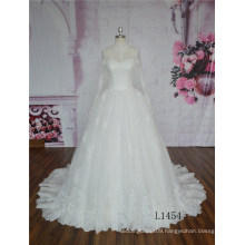 High Neckline Ball Gown Wedding Dress Long Sleeve with Backless Wedding Dress